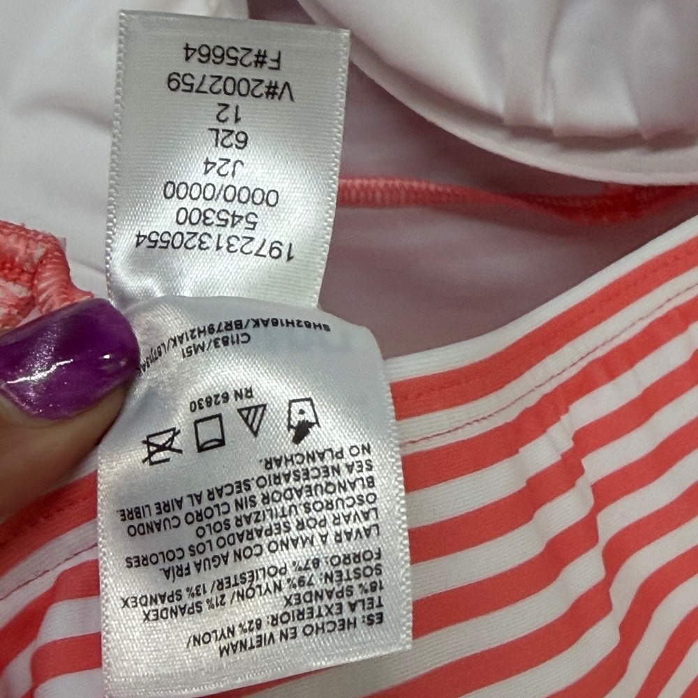 Lands End Tankini Top Womens 12 Peach Orange Pink Stripe Wired Cup Beach Swim - Picture 13 of 14